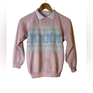 VTG Calliope Sweatshirt Girls Size M Bears Collared Pastel Colors Grandma Core